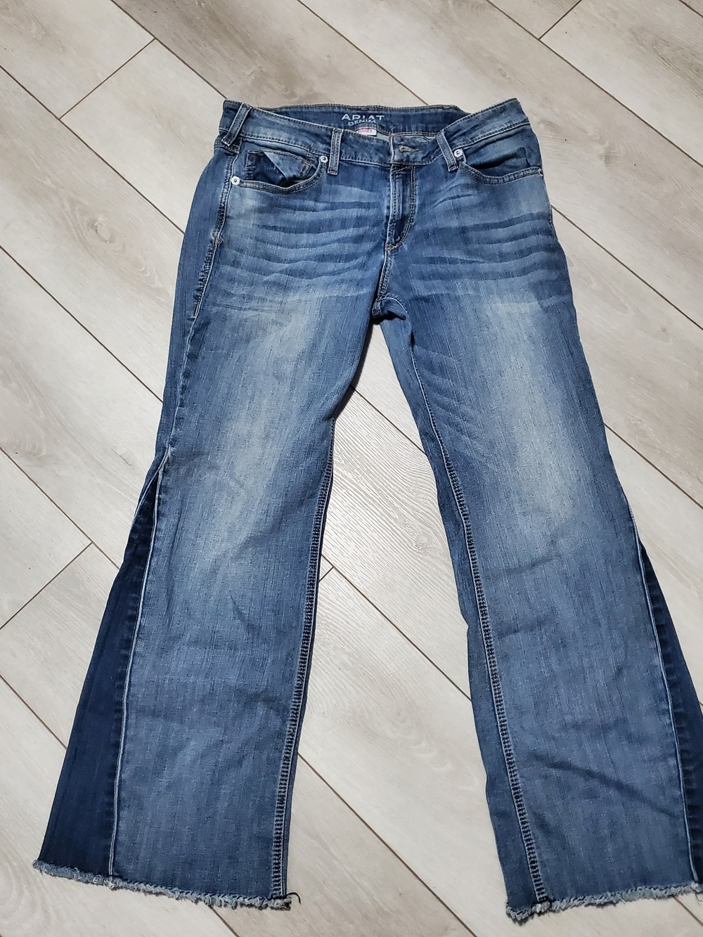 Ariat Jazmine Slim Trouser Jeans Two Tone Raw Hem Sz 32S Richmond Short Western